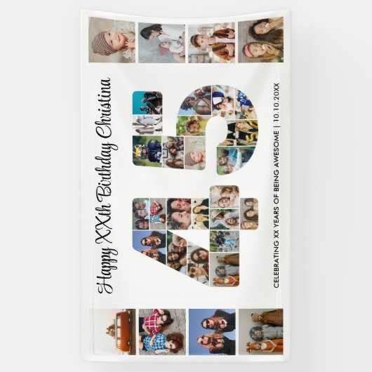 45e verjaardag feestnummer 45 fotocollage spandoek (Verticaal)