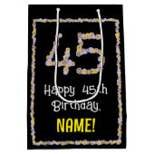 45e verjaardag: Floral Flowers Number, Custom Name Medium Cadeauzakje (Achterkant)