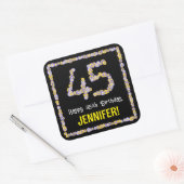 45e verjaardag: Floral Flowers Number, Custom Name Vierkante Sticker (Envelop)
