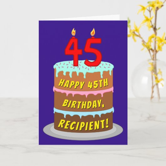 45e verjaardag: Fun Cake and Candles + Custom Name Kaart (Gele Bloem)