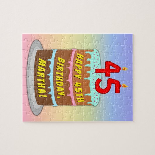 45e verjaardag: Fun Cake and Candles + Custom Name Legpuzzel (Horizontaal)