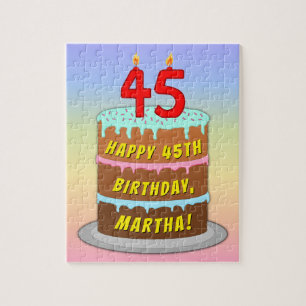 45e verjaardag: Fun Cake and Candles + Custom Name Legpuzzel
