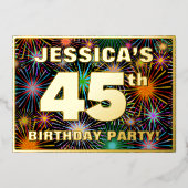 45e verjaardag — Fun, kleurrijke Fireworks look Folie Uitnodiging (Voorkant)