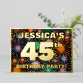 45e verjaardag — Fun, kleurrijke Fireworks look Folie Uitnodiging (Staand Voorkant)