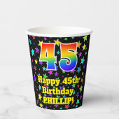 45e verjaardag: Fun Stars Pattern en Rainbow 45 Papieren Bekers (Voorkant)