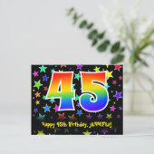 45e verjaardag: Fun Stars Pattern, Rainbow 45, Naa Briefkaart (Staand voorkant)