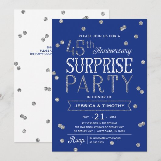 45e verjaardag Glitter Confetti Surprise Party Kaart (Voorkant / Achterkant)
