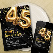 45e verjaardag Gold Black Invitation Kaart