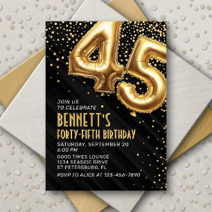 45e verjaardag Gold Black Invitation Kaart