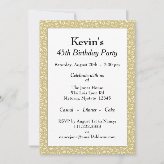 45e verjaardag, Gold/White Number Pattern Kaart (Voorkant)