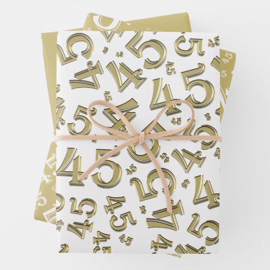 45e verjaardag Gold/White Random Number Pattern 45 Inpakpapier Vel (In situ)