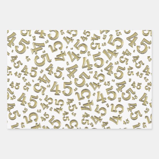 45e verjaardag Gold/White Random Number Pattern 45 Inpakpapier Vel (Voorkant)