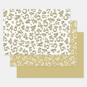 45e verjaardag Gold/White Random Number Pattern 45 Inpakpapier Vel