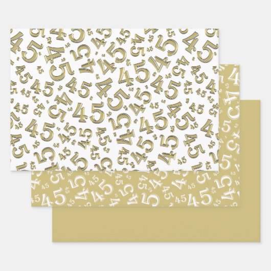 45e verjaardag Gold/White Random Number Pattern 45 Inpakpapier Vel (Set)