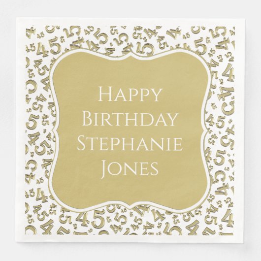 45e verjaardag Gold/wit nummerpatroon 45 Servet (Voorkant)