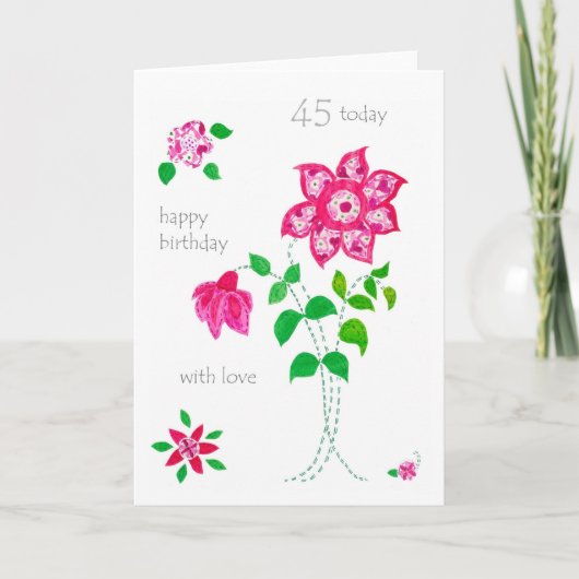 45e verjaardag Kaart - Roze bloemen (Voorkant)