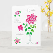 45e verjaardag Kaart - Roze bloemen (Gele Bloem)