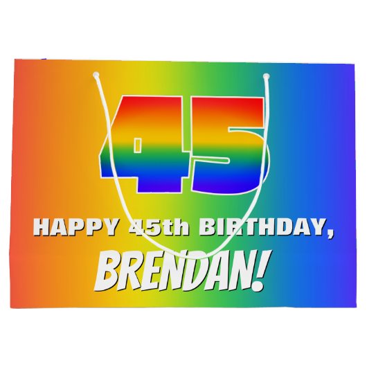 45e verjaardag: kleurrijk, vun regenboogpatroon #  groot cadeauzakje (Achterkant)