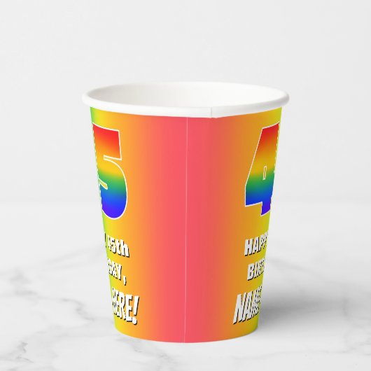 45e verjaardag: kleurrijk, vun regenboogpatroon #  papieren bekers (Rechts)