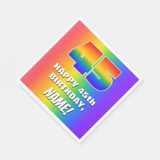 45e verjaardag: kleurrijk, vun regenboogpatroon #  servet (Hoek)