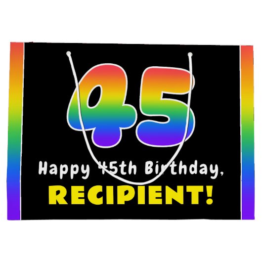 45e verjaardag: kleurrijke regenboog # 45, Naam va Groot Cadeauzakje (Achterkant)