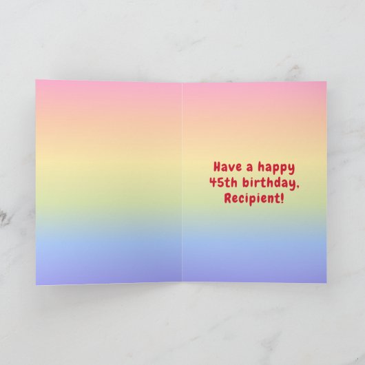 45e verjaardag: kleurrijke regenboog # 45, Naam va Kaart (Binnen)