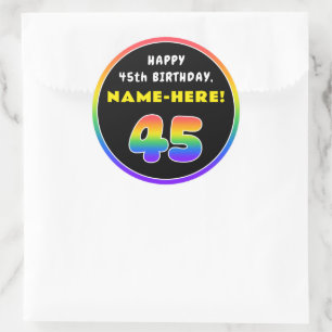 45e verjaardag: kleurrijke regenboog # 45, Naam va Ronde Sticker