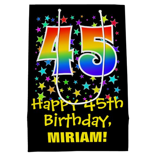 45e verjaardag: Kleurrijke Sterren Patroon & Regen Medium Cadeauzakje (Achterkant)