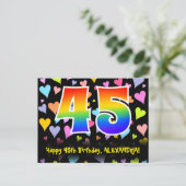45e verjaardag: leuk hartenpatroon, regenboog 45 briefkaart (Staand voorkant)