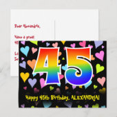 45e verjaardag: leuk hartjes patroon, regenboog 45 briefkaart (Voorkant / Achterkant)