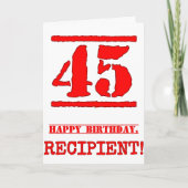 45e verjaardag: Leuk, rood rubberen stempel geïnsp Kaart (Voorkant)