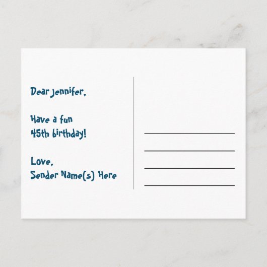 45e verjaardag: leuk sterrenpatroon, regenboog 45, briefkaart (Achterkant)