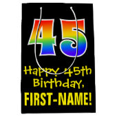 45e verjaardag: leuk, vet, kleurrijk, regenboog "4 medium cadeauzakje (Voorkant)