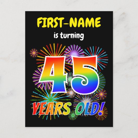 45e verjaardag - Leuk vuurwerk, Regenboog look "45 Briefkaart (Voorkant)