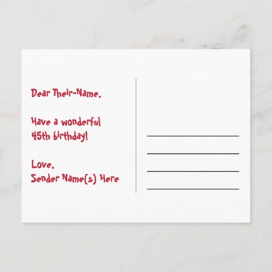 45e verjaardag - Leuk vuurwerkpatroon + Regenboog  Briefkaart (Achterkant)