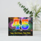 45e verjaardag - Leuk vuurwerkpatroon + Regenboog Briefkaart (Staand voorkant)