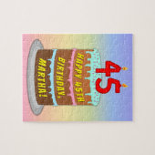 45e verjaardag: Leuke cake en kaarsen + aangepaste Legpuzzel (Horizontaal)