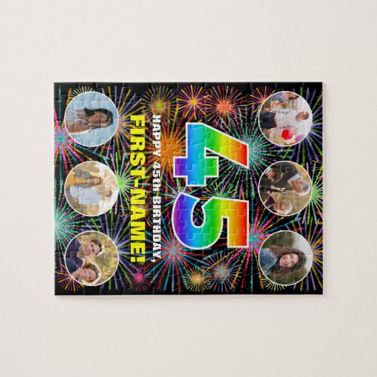 45e verjaardag: Leuke regenboog #, Aangepaste naam Legpuzzel (Horizontaal)