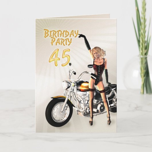 45e verjaardag met een meisje en motorfiets (Voorkant)