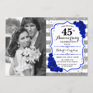45e verjaardag met foto - saffierblauw zilver kaart