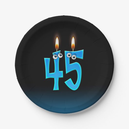 45e verjaardag met verlichte kaars nummers papieren bordje (Voorkant)