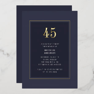 45e verjaardag Minimaal Elegant Donker Gouden Fram Folie Uitnodiging
