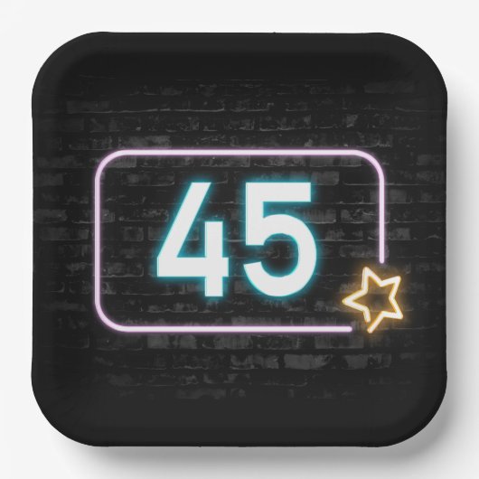 45e verjaardag Neon bord op baksteen (Voorkant)