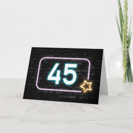 45e verjaardag Neon Sign On Brick Wall Kaart