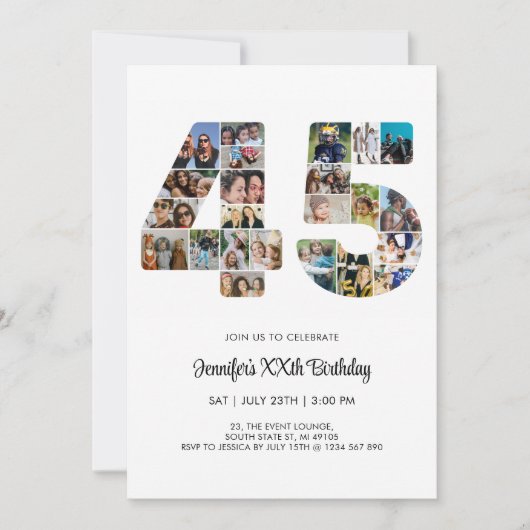 45e verjaardag nummer 45 aangepaste fotocollage kaart (Voorkant)