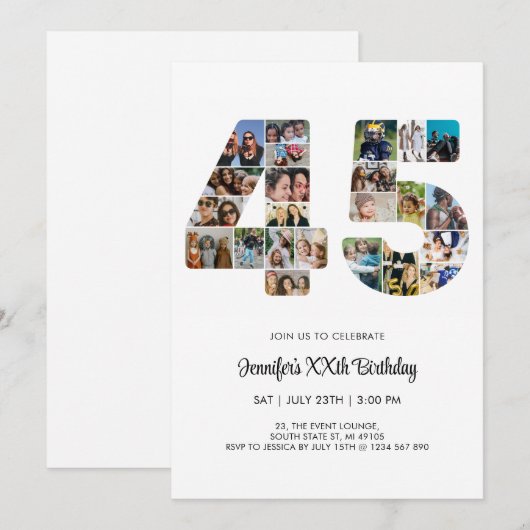 45e verjaardag nummer 45 aangepaste fotocollage kaart (Voorkant / Achterkant)