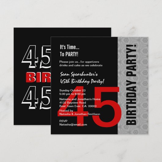 45e verjaardag of een jaar rood zilver zwart C846c Kaart (Voorkant / Achterkant)