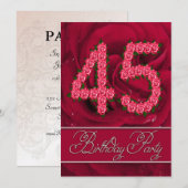 45e verjaardag partijuitnodiging met rozen kaart (Voorkant / Achterkant)