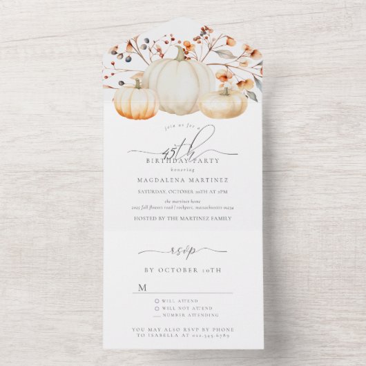 45e Verjaardag Party Pompoen Fall Bladeren All In One Uitnodiging (Binnen)