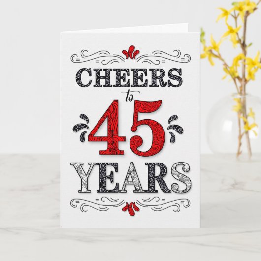 45e verjaardag Proost in rood wit zwart patroon Kaart (Gele Bloem)